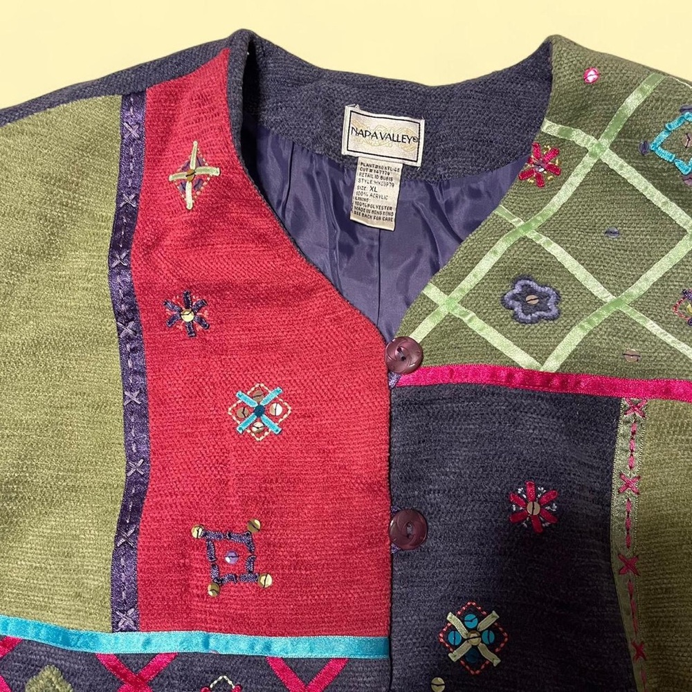 Vintage Patchwork Sequin Tapestry Jacket Size Xl … - image 5
